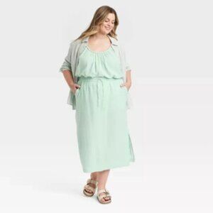 Universal Thread Women's Small Light Green Side pocket Gauze Midi Pencil Skirt